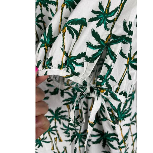 J. Crew Poplin Button Front Palm Tree Short sleeve Bow Tie Top Size Large - Picture 9 of 10